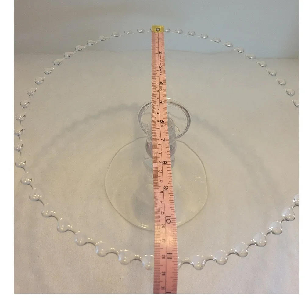 Cake‎ Stand 11in Clear Glass Beaded Rim Stacked Ball Pedestal Base Dessert Party